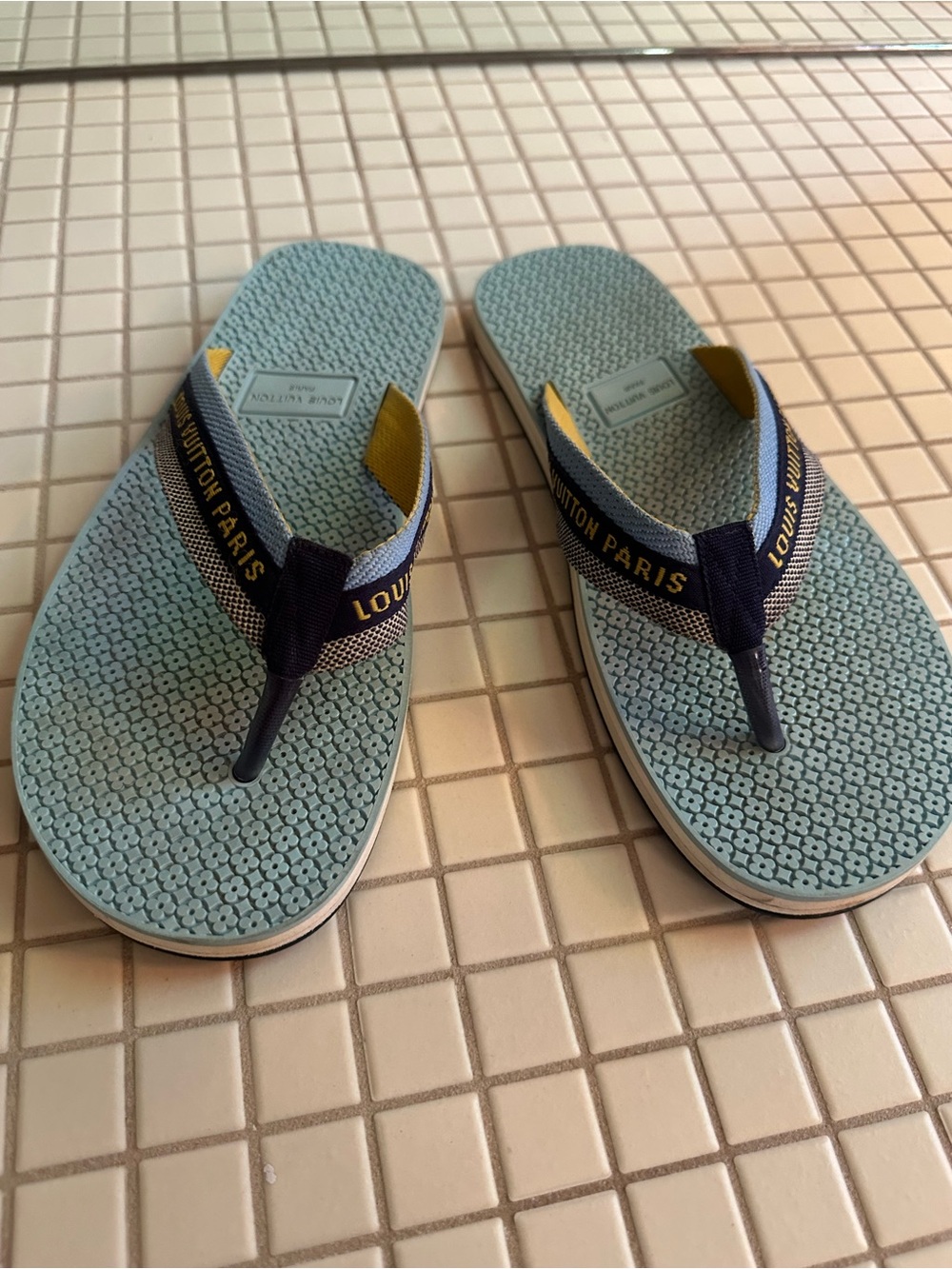 Louis Vuitton Light Blue and Navy Beach Flip Flops - Picture 2 of 2